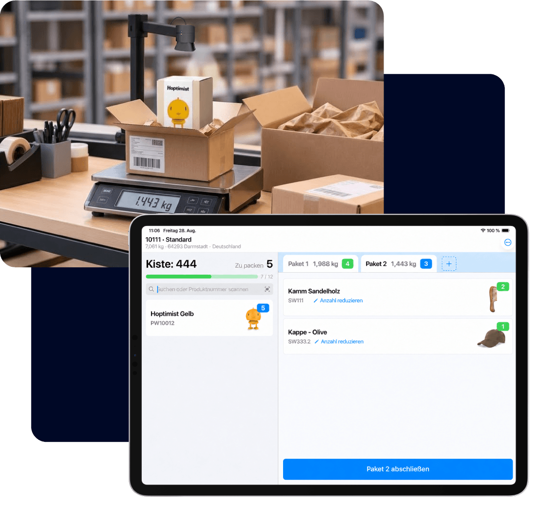 Pickware WMS Packtisch iPad Waage Kamera Verpackung Versand